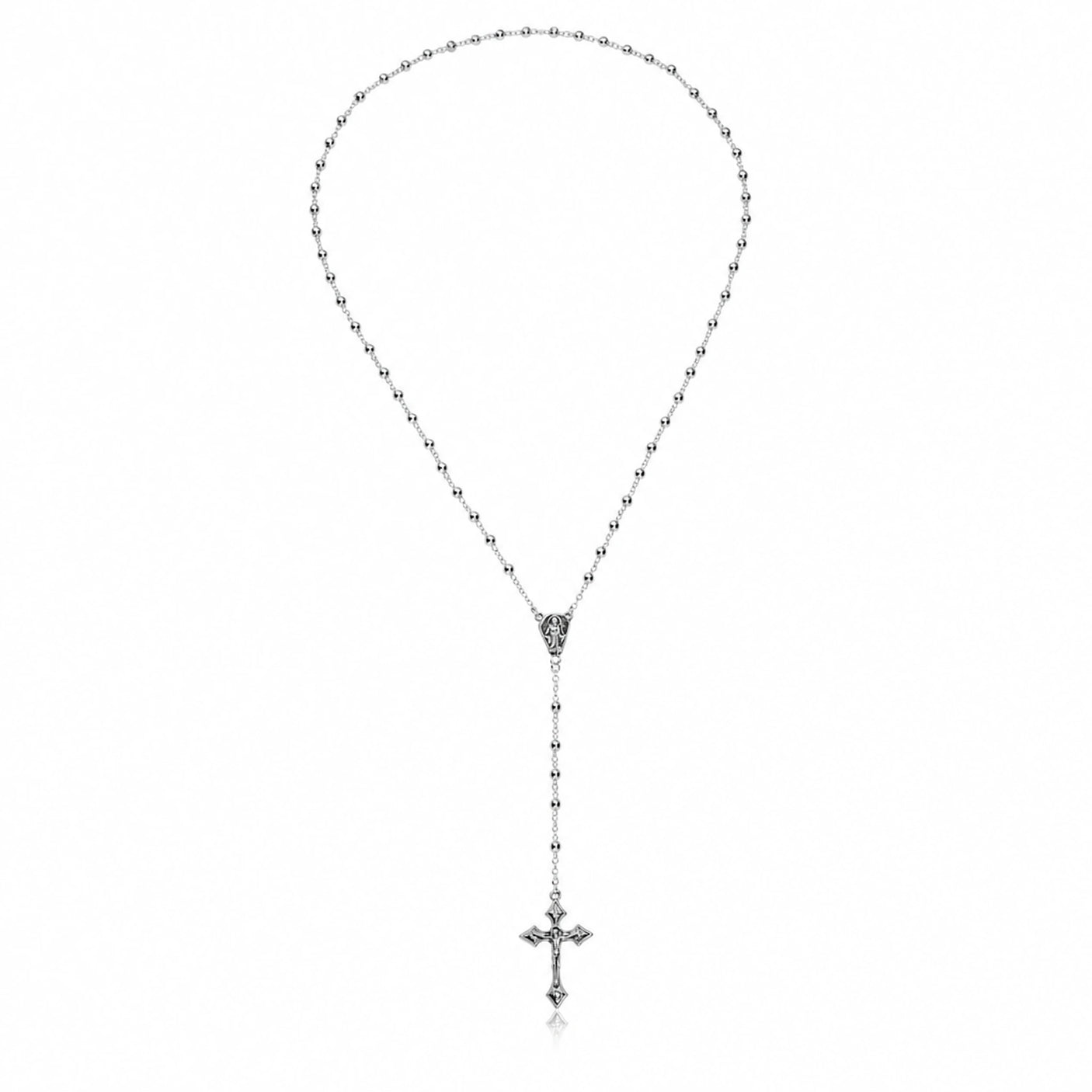 Eine hochwertige Gebetskette mit Kreuz aus Sterling Silber 65mm lang mit 4mm Perlen.