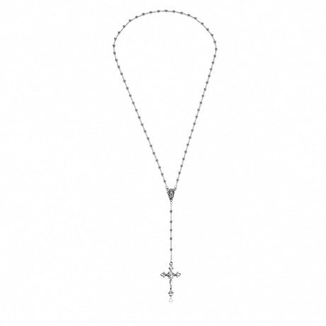 Eine Gebetskette aus 925 Sterling Silber mit einem Kreuz mit 3mm-Perlkugeln 69cm groß.