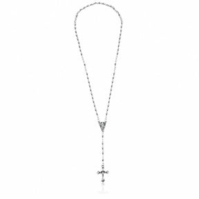 Eine edle Gebetskette aus 925 Sterling Silber mit einem Kreuz mit 3mm-Perlkugeln 46cm lang.