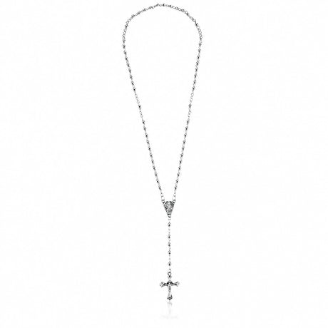 Eine edle Gebetskette aus 925 Sterling Silber mit einem Kreuz mit 3mm-Perlkugeln 46cm lang.