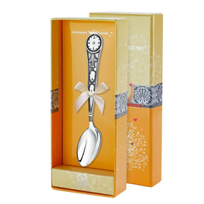 Geburtslöffel 925 Silber mit Geburtsuhr – Flugzeug-Design, Erinnerungsgeschenk zur Geburt & Taufe mit Gravur Option.