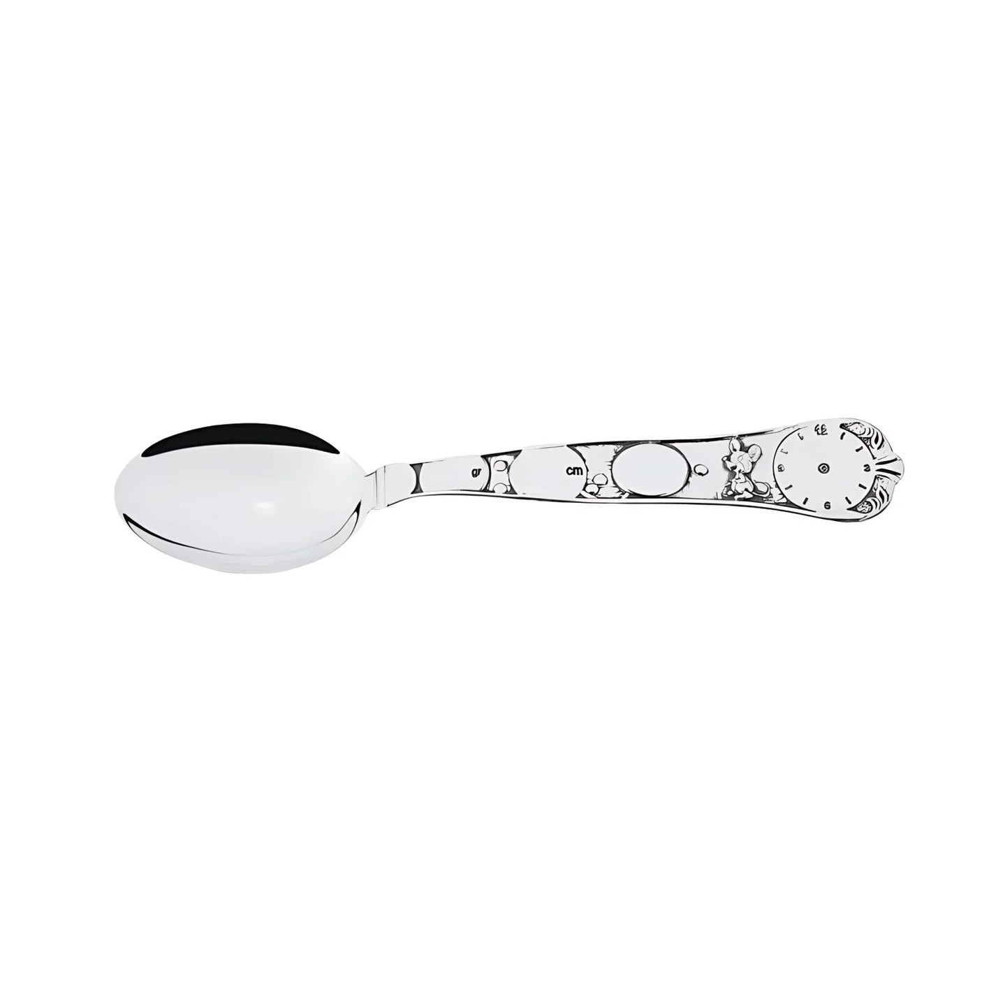 Geburtslöffel 925 Silber mit Maus-Design und Gravurfläche – edles Geschenk zur Taufe.