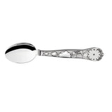 Geburtslöffel 925 Silber Storch — Silberlöffel mit Storch-Relief, Gravurfeldern und Uhr-Zifferblatt am Stiel