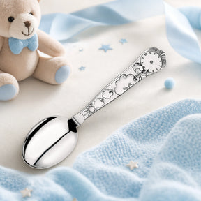 Geburtslöffel 925 Silber mit Uhr- und Namensgravur — Lifestyle-Setting, Erinnerungsgeschenk zur Geburt für Jungen