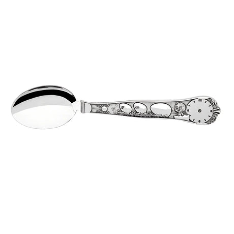 925 Silber Geburtslöffel mit Küken, Sonne, Maßen & Geburtsuhr. Gravierbarer Tauflöffel in poliertem Design.