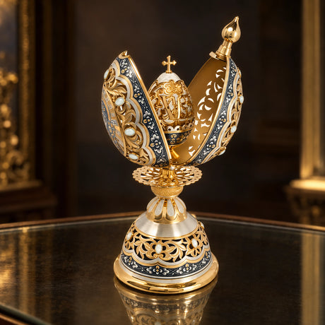 Geschenkei Orthodoxe Krone" 925 Silber — Lifestyle-Setting in der Vitrine