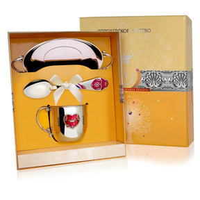 Herz Geschenkset 925 Silber – Tasse, Löffel & Teller gravierbar