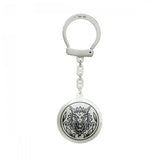 Schlüsselanhänger Drache 925 Silber Niello — rundes Medaillon mit stilisiertem Drachenkopf in Niello-Einlage (wie Tinte in Silber), klassischer Schlüsselring mit Silberkette, Talisman für Weisheit, Wohlstand und Erfolg