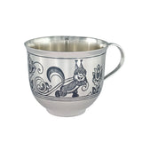 Kinderbecher 925 Silber Eichhörnchen-Niello — Henkelbecher mit Eichhörnchen-Motiv und floralen Ornamenten