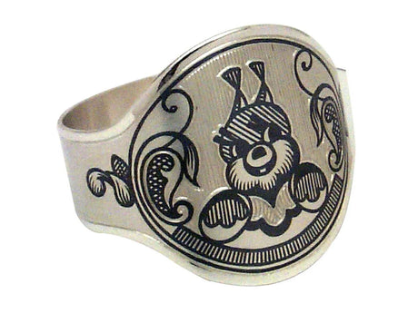 Serviettenring 925 Silber Eichhörnchen-Niello — Kinder-Serviettenring mit Eichhörnchen-Motiv und Ornamenten