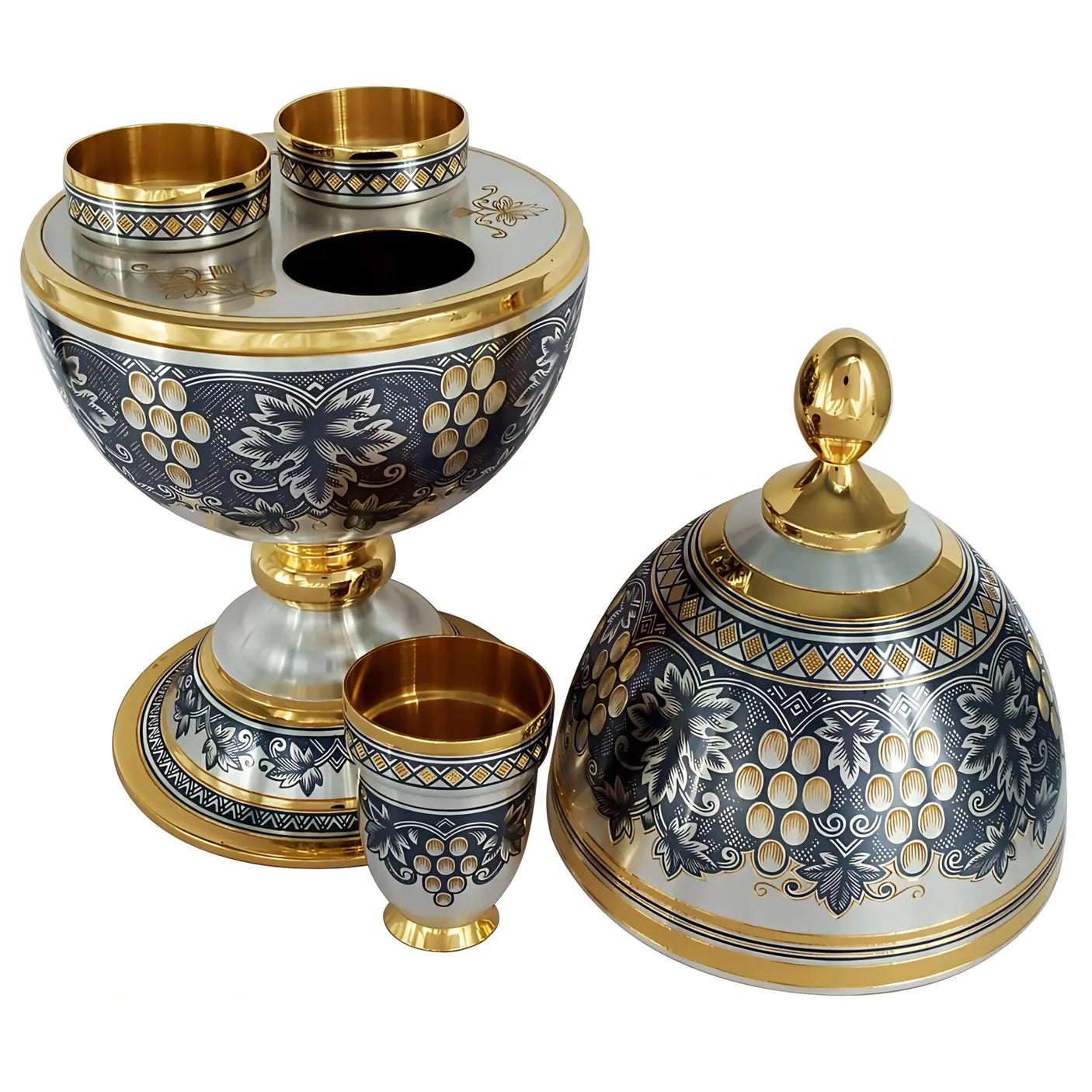 Elegantes Schreibtisch-Accessoire-Set in Gold und Silber: Niello-verziertes Souvenir-Set, das Luxus und Stil ausstrahlt.