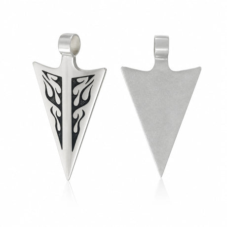 Anhänger 925 Silber Niello Pfeilspitze — Vorderseite mit Niello-Flammen und glatte Rückseite, Talisman