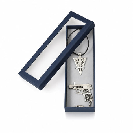 Anhänger 925 Silber Niello Pfeilspitze — an Lederband in blauer Geschenkbox mit Sichtfenster, Lifestyle