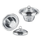 Teesieb mit Deckel 925 Silber Niello — Siebeinsatz, Deckel mit Blütenornament und Untersieb, zweiteilig
