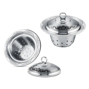 Teesieb mit Deckel 925 Silber Niello — Siebeinsatz, Deckel mit Blütenornament und Untersieb, zweiteilig