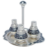 Gewürzestreuer Set 925 Silber Niello 4-teilig mit Tablett, edles Tafelsilber mit floraler Verzierung