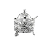 Honigdose aus 925 Silber mit Muschelrelief, Deckel und passendem Löffel für Honig, Zucker oder Konfitüre