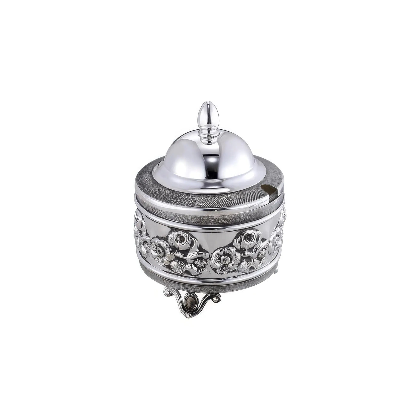 Honigdose 925 Silber mit Rosenmotiv, Kristallknauf und verziertem Standfuß für Honig, Zucker oder Konfitüre