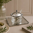 3-teiliges Honigdosen-Set aus 925 Silber und Kristallglas im Bambu-Design mit Tablett und Honiglöffel für stilvolle Tafelkultur
