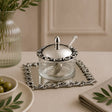 3-teiliges Honigdosen-Set aus 925 Silber und Kristallglas mit Tablett und Honiglöffel für stilvolle Frühstücks- und Teemomente