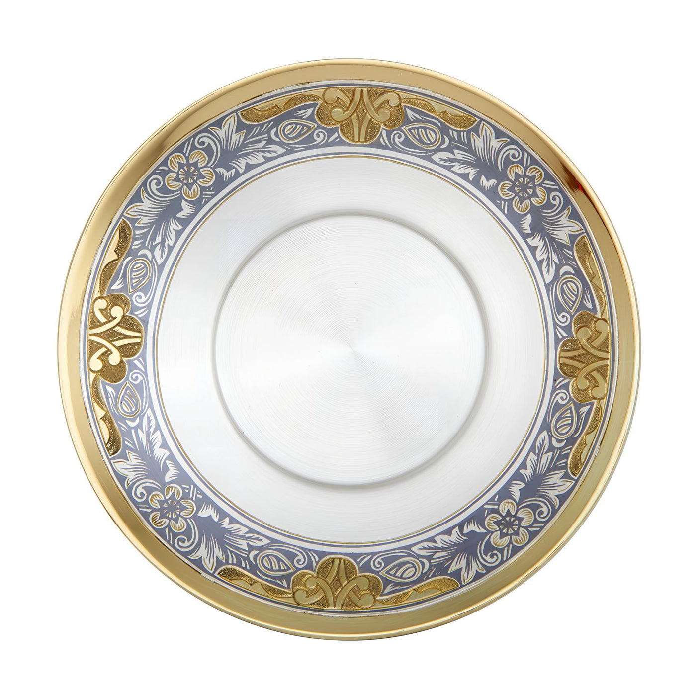 Untertasse 925 Silber aus der Kollektion Souverän – mit Niello-Ornamenten und vergoldetem Rand, kunstvoll handgefertigt.