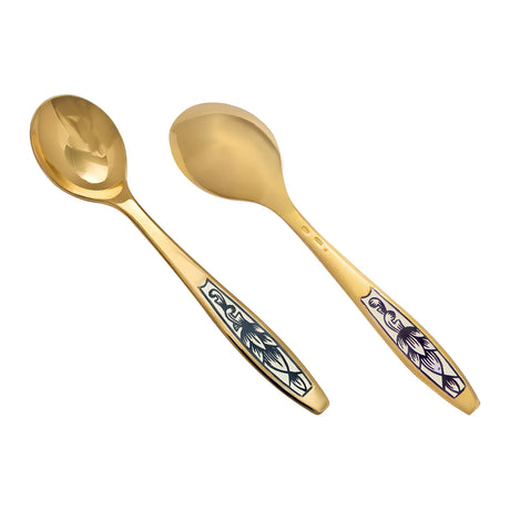 Kaffeelöffel 925 Silber vergoldet mit Hopfen - Niello - Motiv