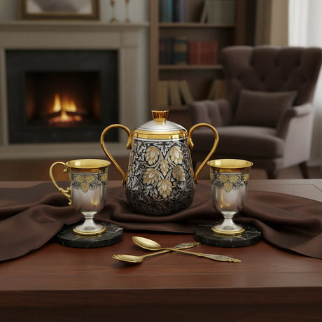 Kaffeeservice Hopfen – 925 Silber & Vergoldung, Set mit Zuckerdose