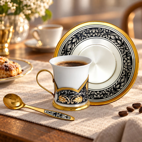 Kaffeeservice 925 Silber vergoldet Hopfen 3 Teile — Lifestyle-Setting am Kaffeetisch