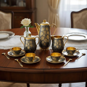 Teeservice Hopfen 925 Silber Niello & Vergoldung – 6 Personen