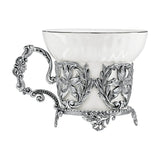 Kaffeetasse 925 Silber Symphonie — Mokka-Tasse mit Lilien-Filigran-Mantel, Porzellan-Inneres, Akanthus-Henkel, ArgentA
