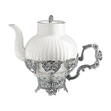 Teekanne 925 Silber Symphonie — geriffeltes Porzellan mit Lilien-Filigran-Sockel und Akanthus-Henkel, 800 ml, ArgentA