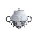 Zuckerdose 925 Silber Symphonie — Porzellan mit Akanthus-Henkeln und Filigran-Sockel, 390 ml, ArgentA