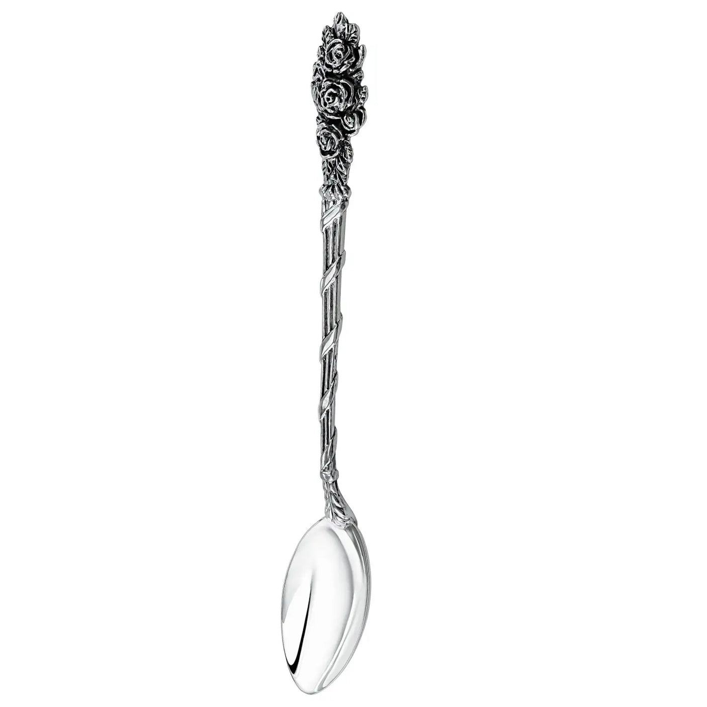 Mokkalöffel 925 Silber Rosalia ArgentA — filigraner Zweig-Stiel mit üppigem Rosen-Strauß als plastische Krönung, mehrere detaillierte Rosenblüten, hochglanzpoliert