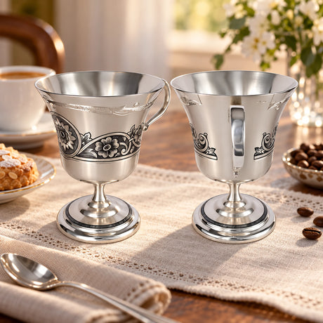 Mokkatassen 925 Silber Niello 2er-Set — Lifestyle-Setting am Kaffeetisch
