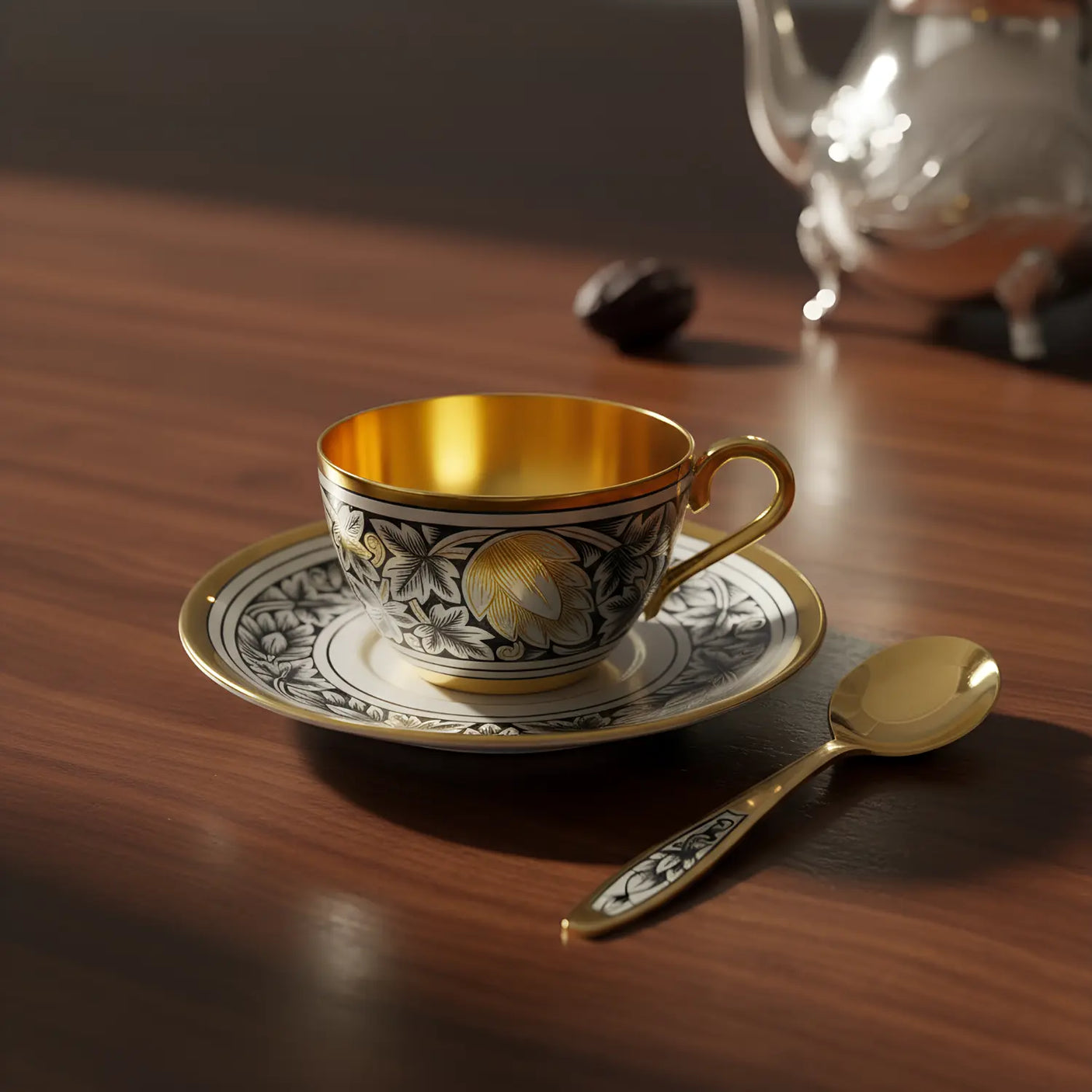 Kaffeetasse Hopfen 925 Silber – Niello & Vergoldung | Luxus - Set