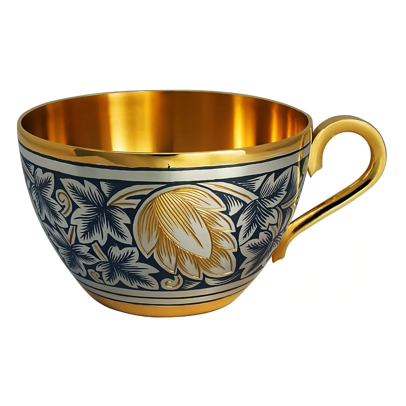 Kaffeetasse Hopfen 925 Silber Niello & Vergoldung – handgraviert