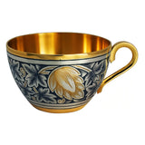 Kaffeetasse Hopfen 925 Silber Niello & Vergoldung – handgraviert
