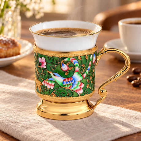 Kaffeetasse Porzellan Silber — Lifestyle-Setting am Kaffeetisch