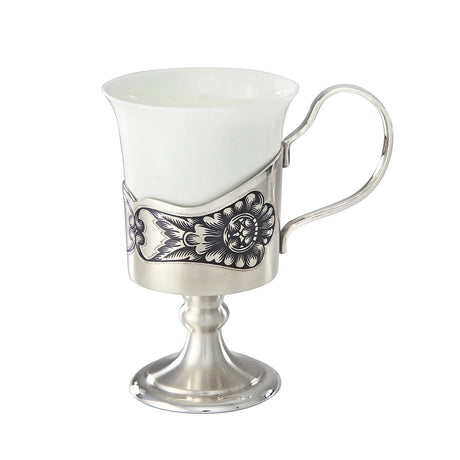 Silber Mokka-Tasse Niello Akanthus mit Porzellan-Innen — SevChern Rosata Gourmet