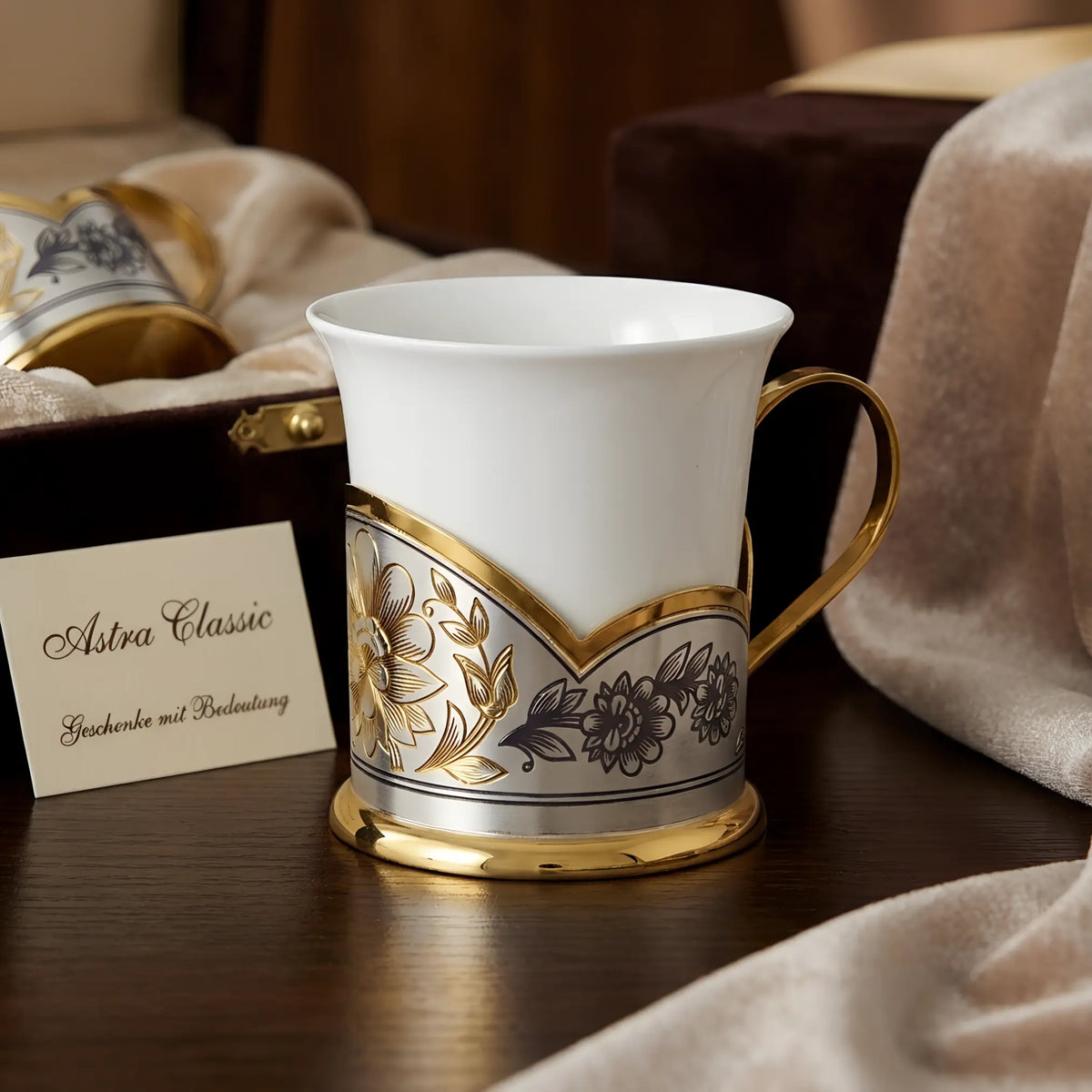 Kaffeetasse Porzellan 925 Silber Niello Astra Classic 50ml