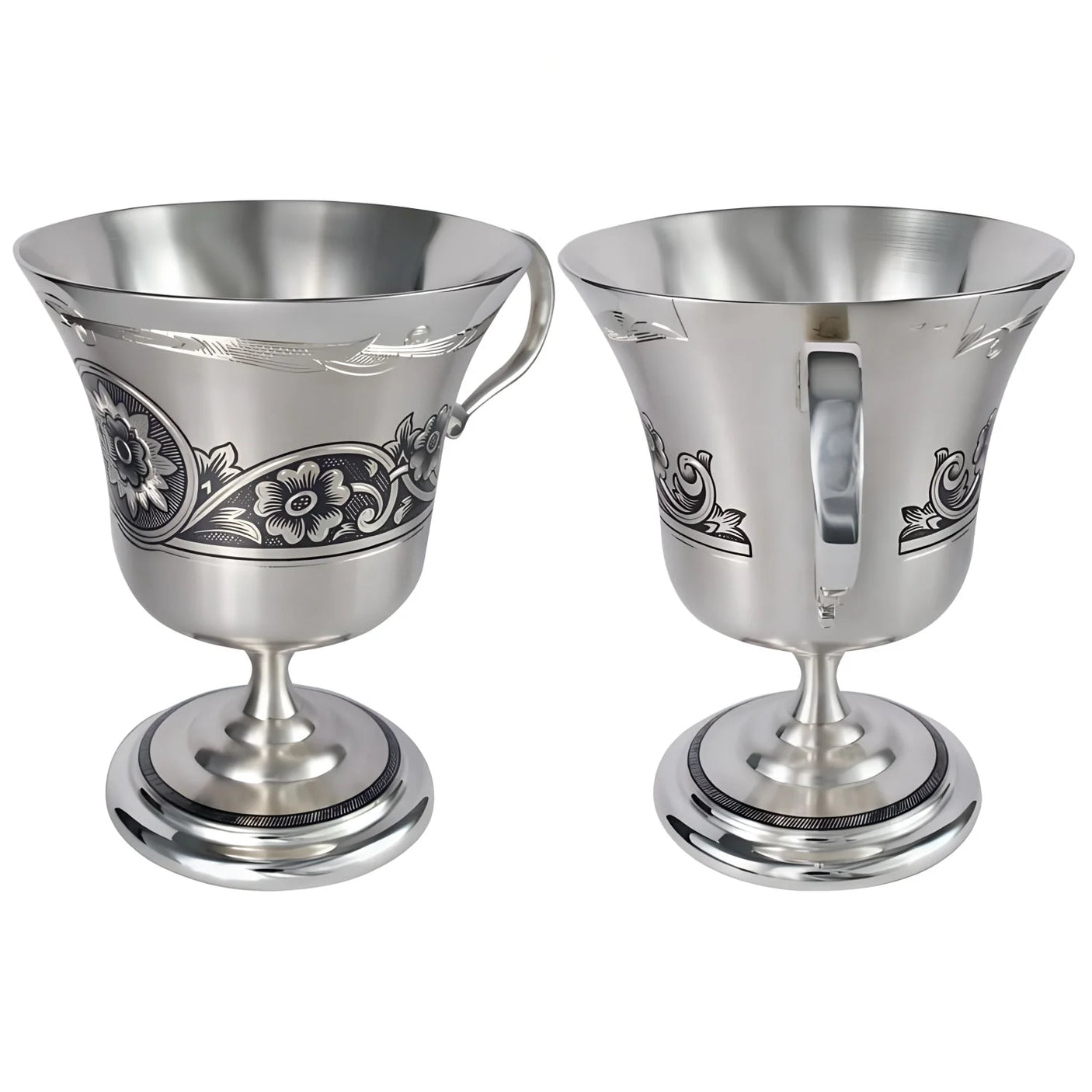 Zwei edle Kaffeetassen Set aus 925er Silber mit einzigartiger Niello-Verzierung.