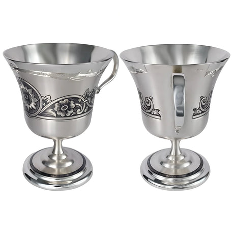 Zwei edle Kaffeetassen Set aus 925er Silber mit einzigartiger Niello-Verzierung.