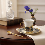 Kaffeetasse Set Hopfen 925 Silber & Porzellan – Niello, Vergoldung & Handgravur