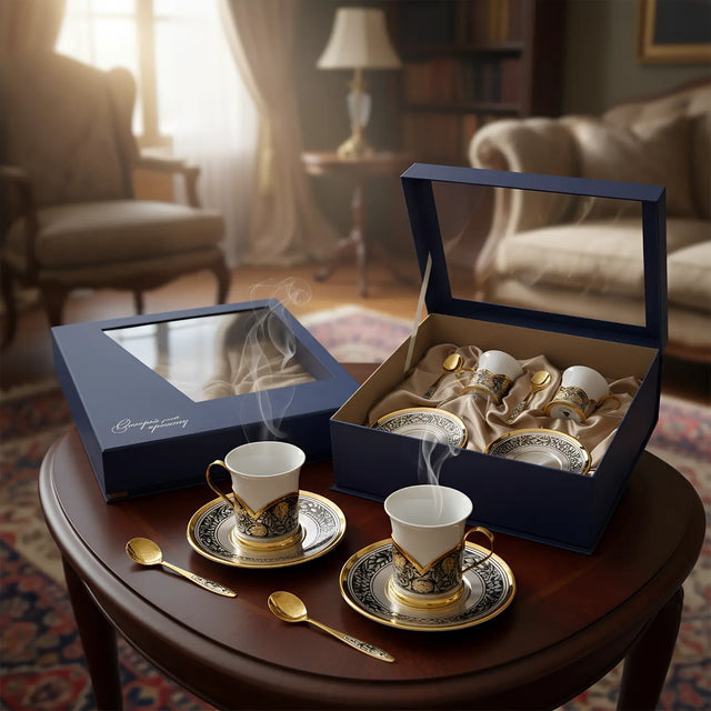 Kaffeetassen 2er Set Hopfen 925 Silber & Porzellan – für 2 Personen