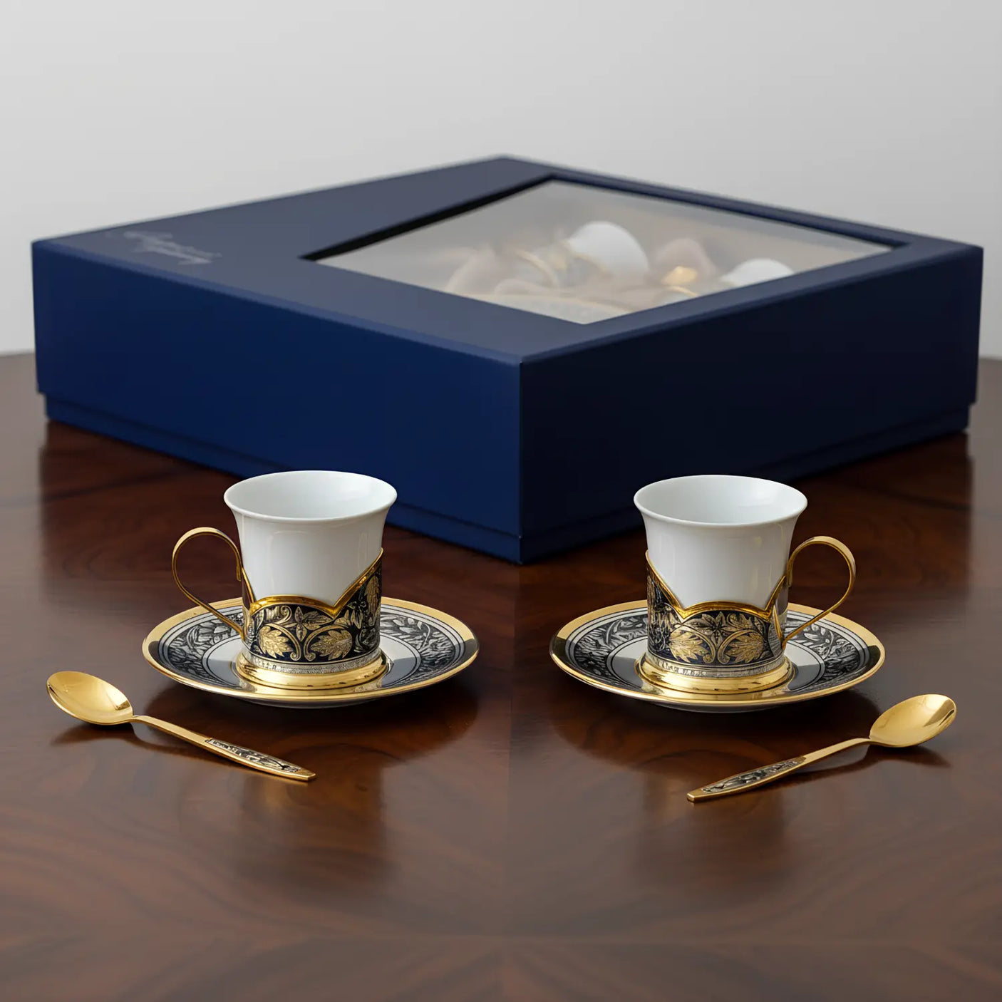 Kaffeetassen 2er Set Hopfen 925 Silber & Porzellan – für 2 Personen