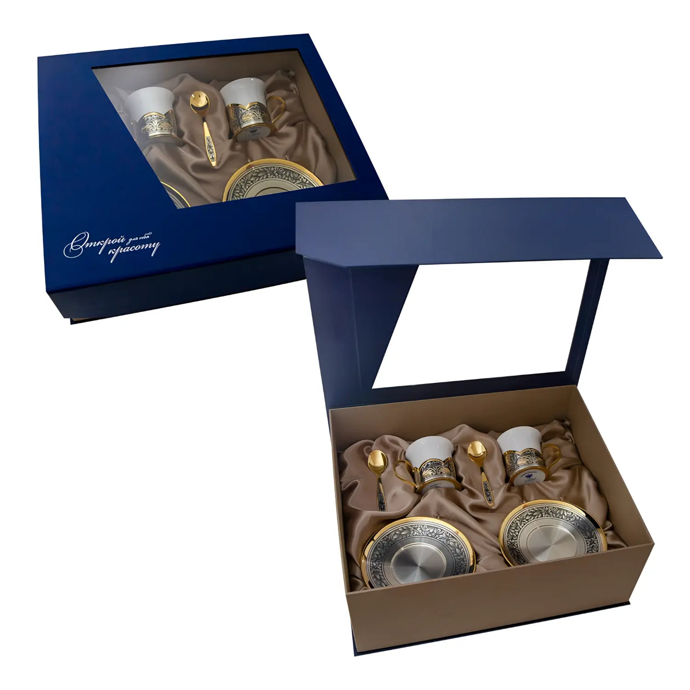 Kaffeetassen 2er Set Hopfen 925 Silber & Porzellan – für 2 Personen