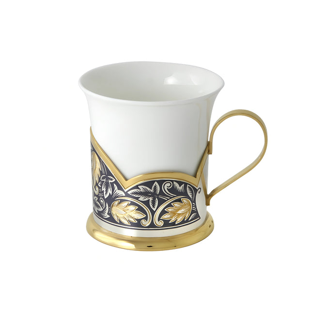 Kaffeetasse aus 925 Silber & Porzellan vergoldet mit Hopfen-Motiv aus Niello und Gold