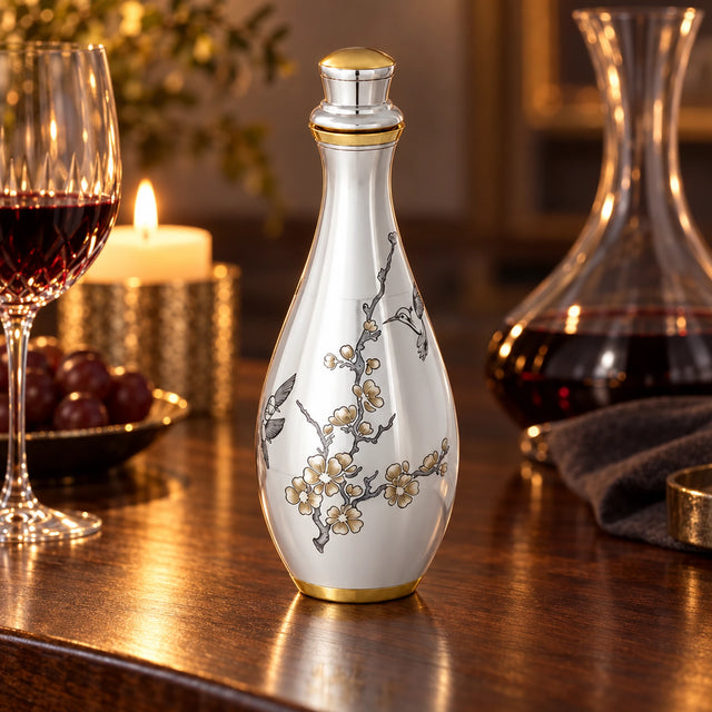 Karaffe 925 Silber vergoldet SAKURA — Lifestyle-Setting am Weintisch