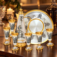 Karaffe & Schnapsgläser Set 925 Silber vergoldet Paisley 8-teilig — Lifestyle-Setting am Weintisch
