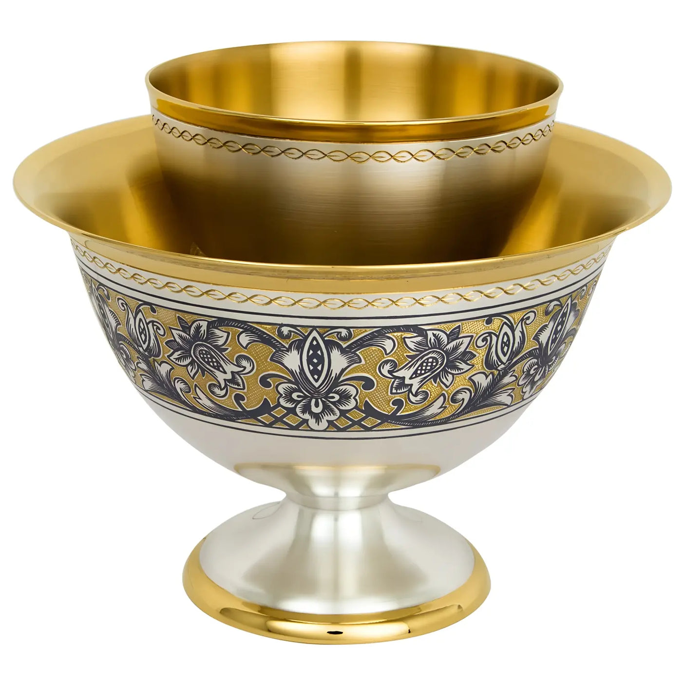 Kaviarschale 925 Silber vergoldet – 2 - teilig „Tradition“ | Niello - Handgravur